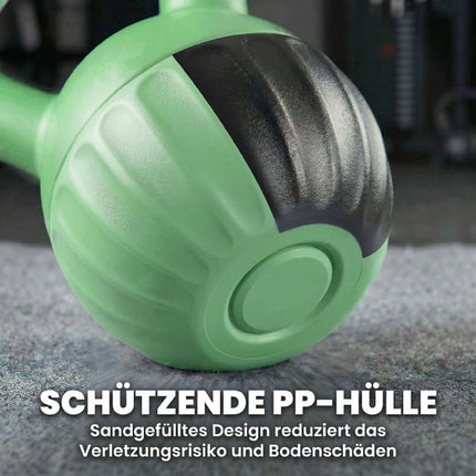 Kettlebell 10kg Sand-Filled, Non-Slip Grip, Green
