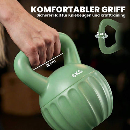 Kettlebell 6kg Sand-Filled, Non-Slip Grip, Green