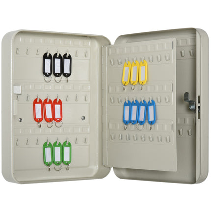 Lockable steel key cabinet, 93 hooks, cream white, 30x24x7.5 cm