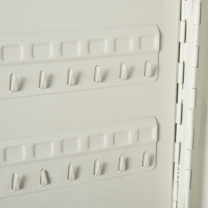 Lockable steel key cabinet, 93 hooks, cream white, 30x24x7.5 cm