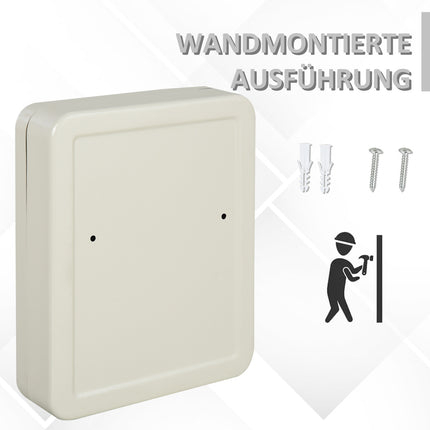 Lockable steel key cabinet, 93 hooks, cream white, 30x24x7.5 cm