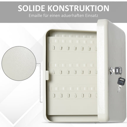 Lockable steel key cabinet, 93 hooks, cream white, 30x24x7.5 cm