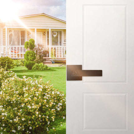 Keyed Entry Door Lever Handle, Black, Reversible, 2 Keys