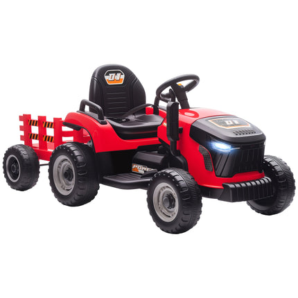 Kids 12V Electric Ride-On Tractor With Remote, Trailer, Red