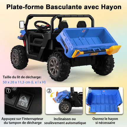 Kids 12V Ride-On Dump Truck, 2-Seater, Remote, Blue