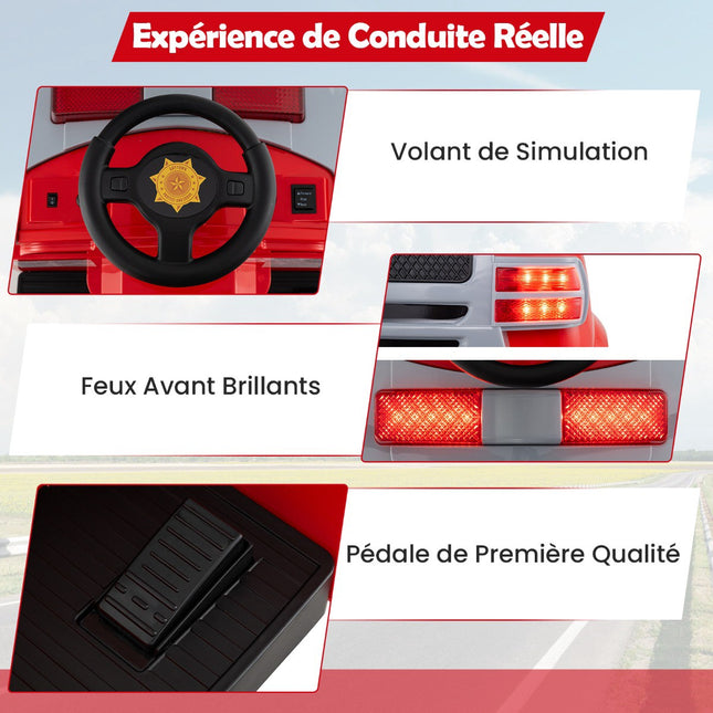 Kids 12V Ride-On Fire Truck, Lights, Sounds, Helmet