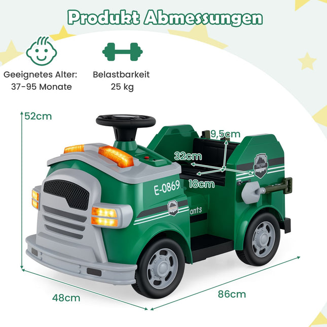 Kids' 12V Ride-On Fire Truck with Toy Extinguisher
