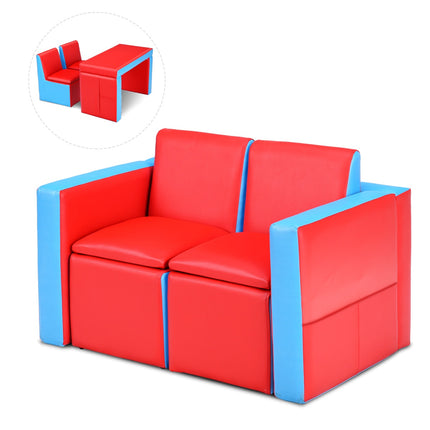 Kids 2-In-1 Sofa Set, Storage, Wooden Frame, Red