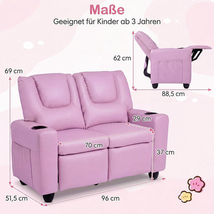 Kids 2-Seater Recliner Sofa with Cup Holders – Pink