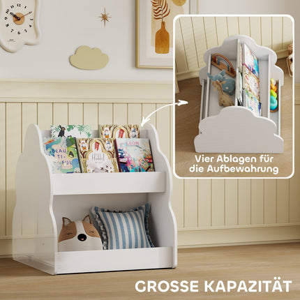 Kids' 2-Tier Bookshelf with Wheels, 4 Shelves, White