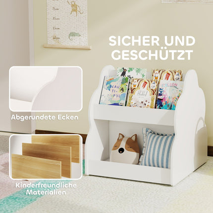 Kids' 2-Tier Bookshelf with Wheels, 4 Shelves, White