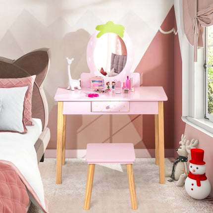 Kids' 2-in-1 Vanity Set with Stool & Mirror, Wood