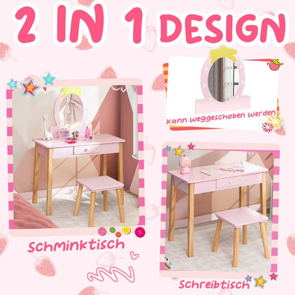 Kids' 2-in-1 Vanity Set with Stool & Mirror, Wood