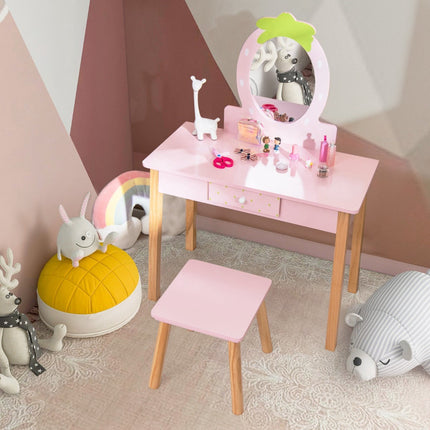 Kids' 2-in-1 Vanity Set with Stool & Mirror, Wood