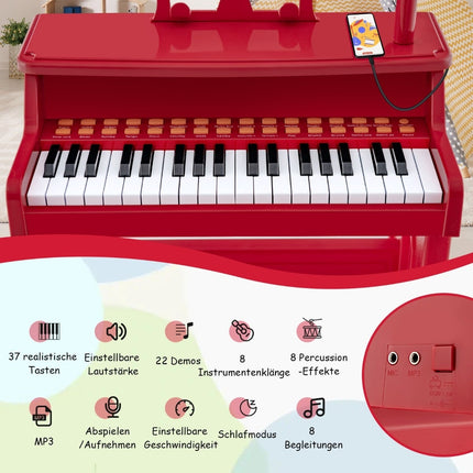 Kids' 37-Key Keyboard Set with Mic & Stool, Red