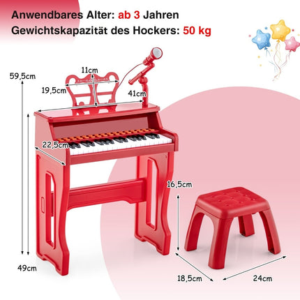 Kids' 37-Key Keyboard Set with Mic & Stool, Red