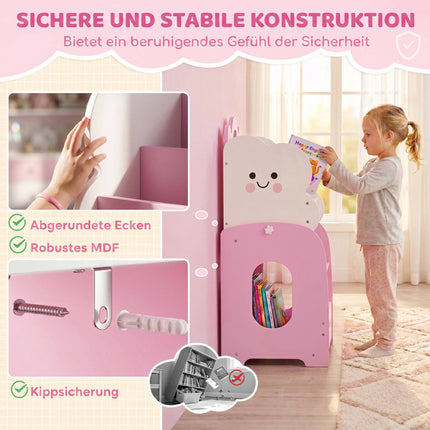 Kids 3-In-1 Toy Storage Shelf, Bookshelf Nightstand, Pink