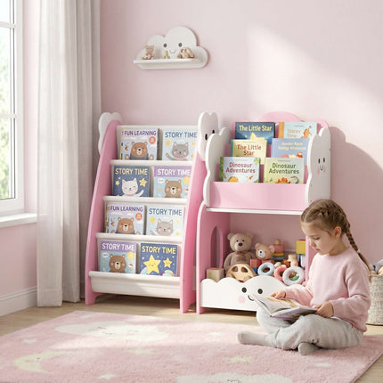 Kids 3-In-1 Toy Storage Shelf, Bookshelf Nightstand, Pink