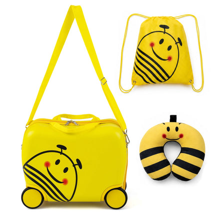 Kids 3-Piece Yellow Luggage Set with Backpack & Headrest