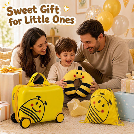 Kids 3-Piece Yellow Luggage Set with Backpack & Headrest