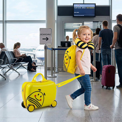 Kids 3-Piece Yellow Luggage Set with Backpack & Headrest