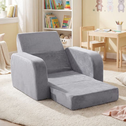 Kids 3-in-1 Convertible Sofa Bed, Velvet, Grey