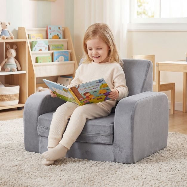 Kids 3-in-1 Convertible Sofa Bed, Velvet, Grey