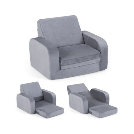 Kids 3-in-1 Convertible Sofa Bed, Velvet, Grey