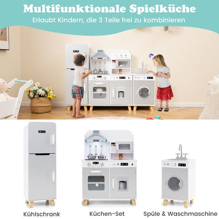 Kids 3-in-1 Play Kitchen Set with Fridge & Washer