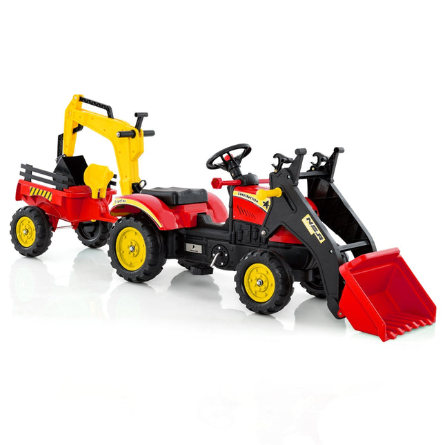 Kids 3-in-1 Ride-On Bulldozer with Trailer & Scoop