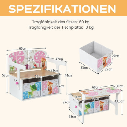 Kids 3-in-1 Table & Chair Set with Storage Bins, White