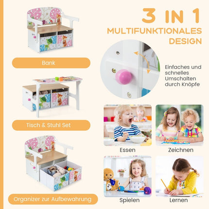 Kids 3-in-1 Table & Chair Set with Storage Bins, White