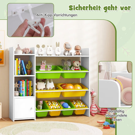 Kids' 4-Tier Toy Storage Shelf with 8 Bins, 2 Shelves