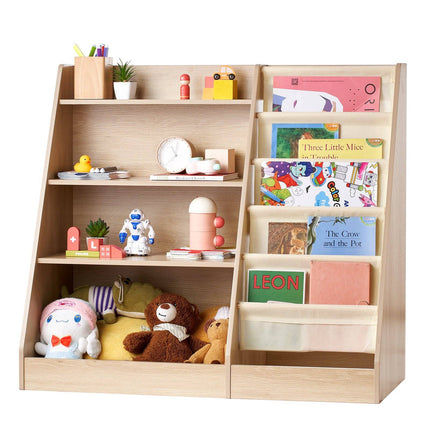 Kids 4-Tier Wooden Sling Bookshelf, 10 Compartments