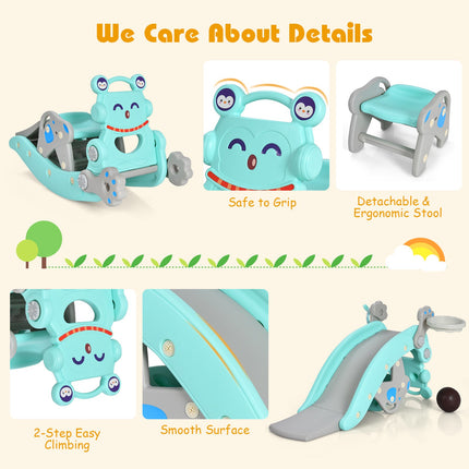 Kids 4-in-1 Rocking Horse Slide Set, Basketball, Rings