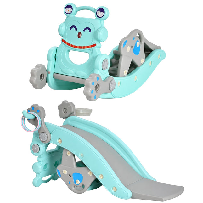 Kids 4-in-1 Rocking Horse Slide Set, Basketball, Rings