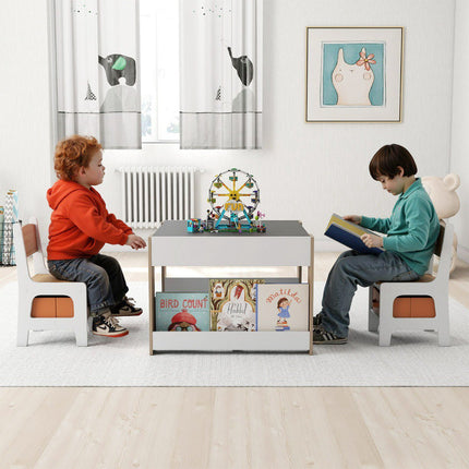 Kids 4-in-1 Table and 2 Chairs, Reversible Art Top