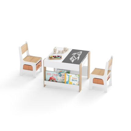 Kids 4-in-1 Table and 2 Chairs, Reversible Art Top