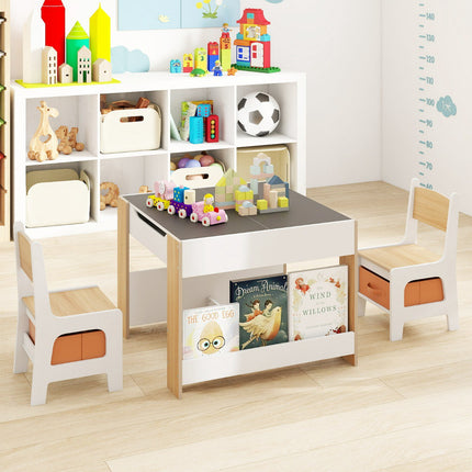 Kids 4-in-1 Table and 2 Chairs, Reversible Art Top