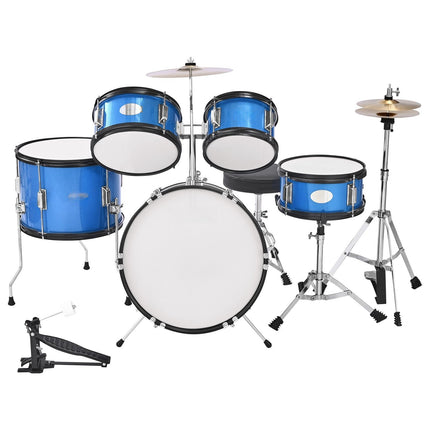 Kids 5-Piece Drum Set – 16-Inch Bass, Throne, Sticks, Blue