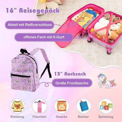 Kids' 5-Piece Luggage Set: 16"" Suitcase, Backpack, Pink