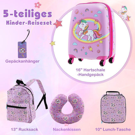 Kids' 5-Piece Luggage Set: 16"" Suitcase, Backpack, Pink