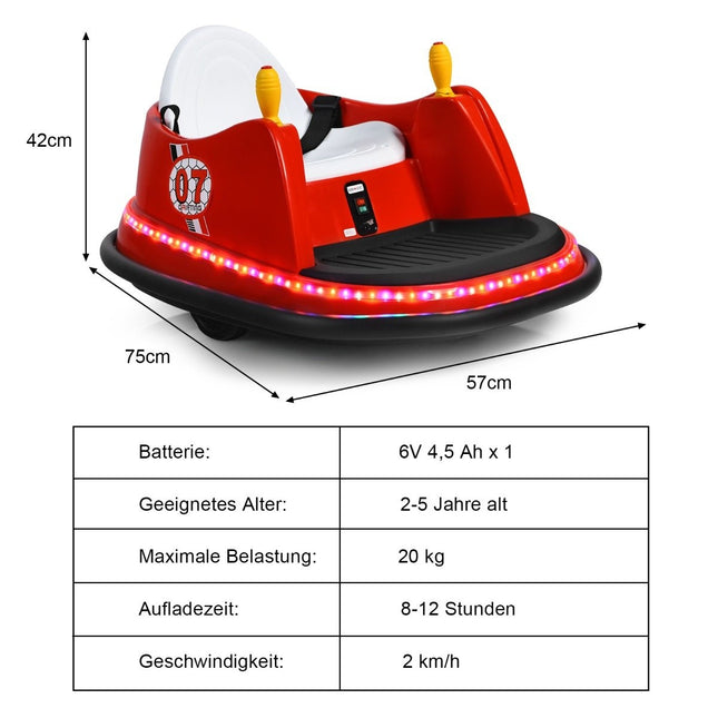 Kids' 6V Electric Bumper Car with Lights, Red, 57x75x42 cm