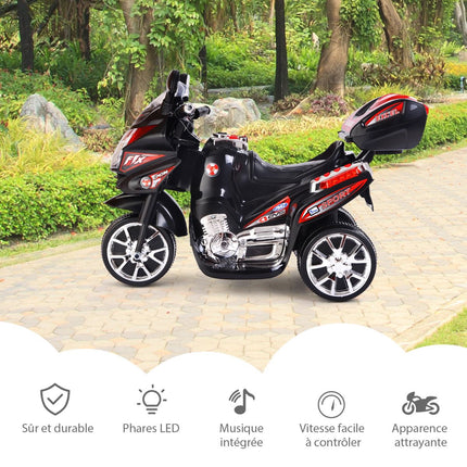 Kids 6V Electric Motorcycle, 3-Wheel, Music, LED