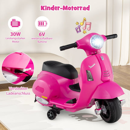 Kids' 6V Electric Motorcycle with LED Headlight, Pink