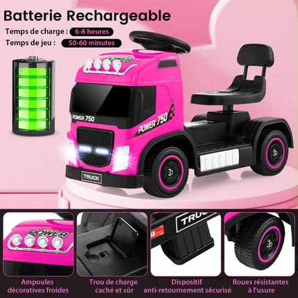 Kids 6V Electric Ride-On Truck, Adjustable Seat, Pink