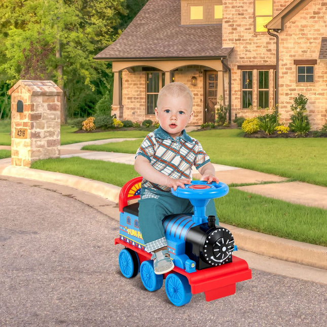 Kids 6V Ride-On Train With 16-Piece Track, Lights, Music