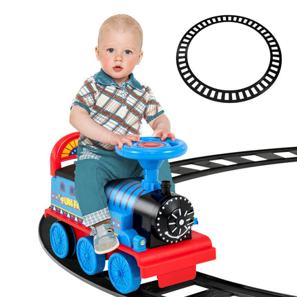 Kids 6V Ride-On Train With 16-Piece Track, Lights, Music