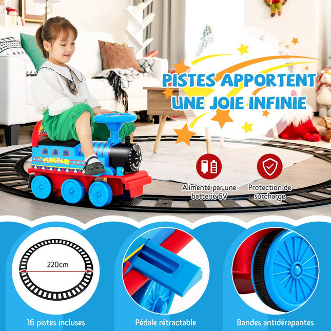 Kids 6V Ride-On Train With 16-Piece Track, Lights, Music