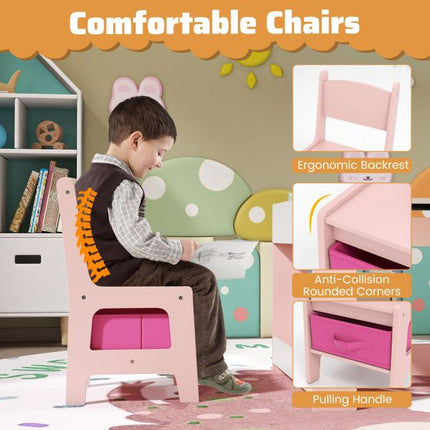 Kids Activity Table Set, 2 Chairs, Reversible Chalkboard-Whiteboard